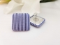 Preview: Gestreifte Stoff Knopf Ohrstecker Button blau