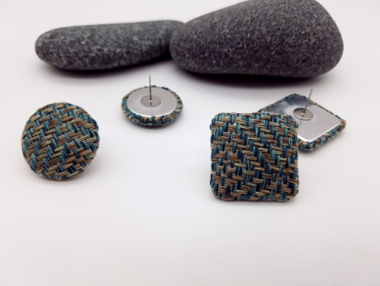 Preview: Stoff Muster Ohrstecker blau grau