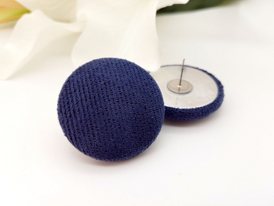 Preview: Stoff Knopf Ohrstecker Button dunkelblau BIG