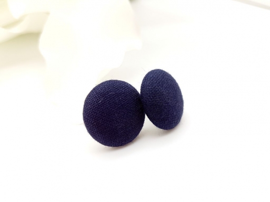Preview: Stoff Knopf Ohrstecker Button dunkelblau