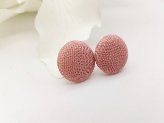 Preview: Stoff Knopf Ohrstecker Button rosa