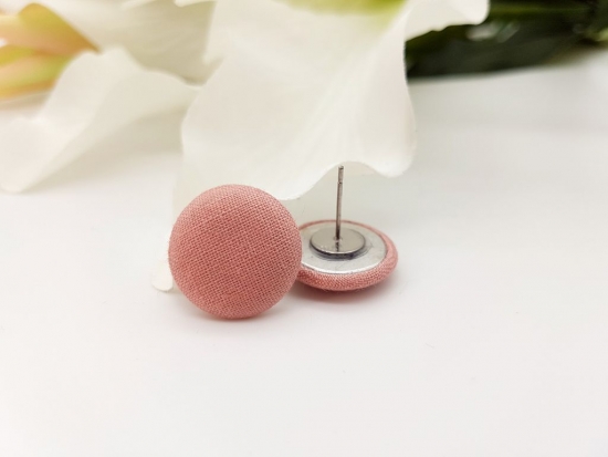 Preview: Stoff Knopf Ohrstecker Button rosa