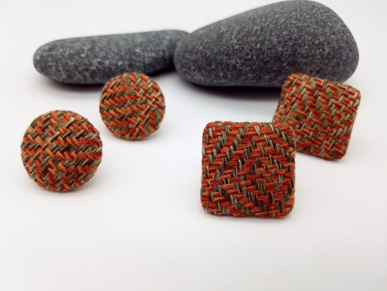 Preview: Stoff Muster Ohrstecker orange dunkelgrün