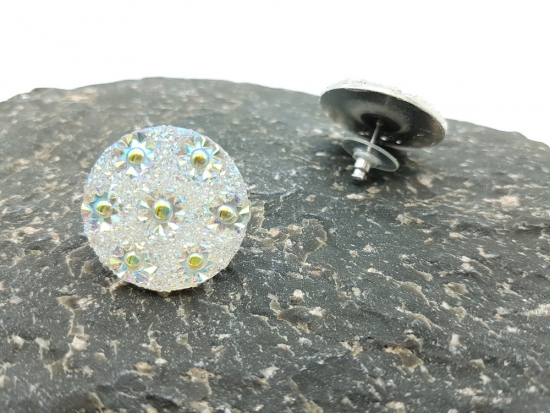 Preview: Große weiße Ohrstecker Glitzer Blümchen