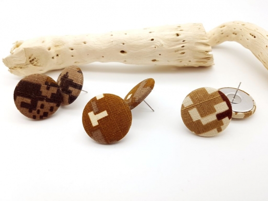 Preview: Stoff Muster Ohrstecker braun