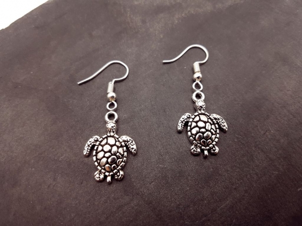 925 Sterling Silber Schildkröten Ohrhänger - 14x15mm Vintage Meerestier Ohrringe