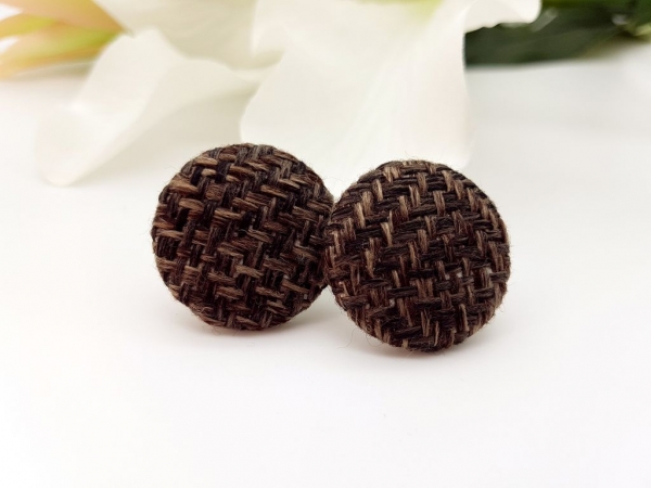 Stoff Ohrstecker braun schwarz Muster