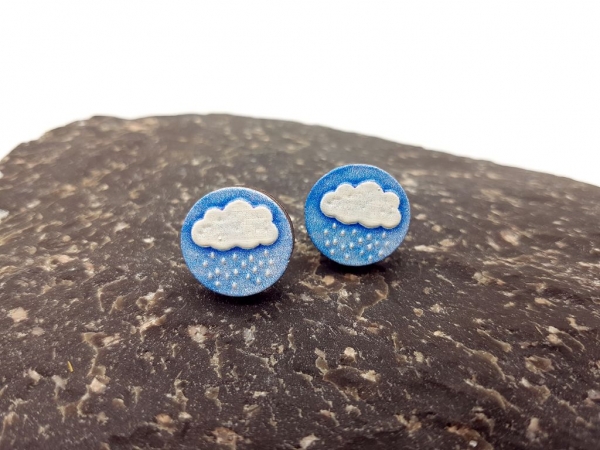 Regen Wolken 3D Holz Scheiben Ohrstecker rainy